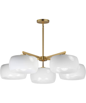 Glazed 5-Light Chandelier White/Natural Aged Brass