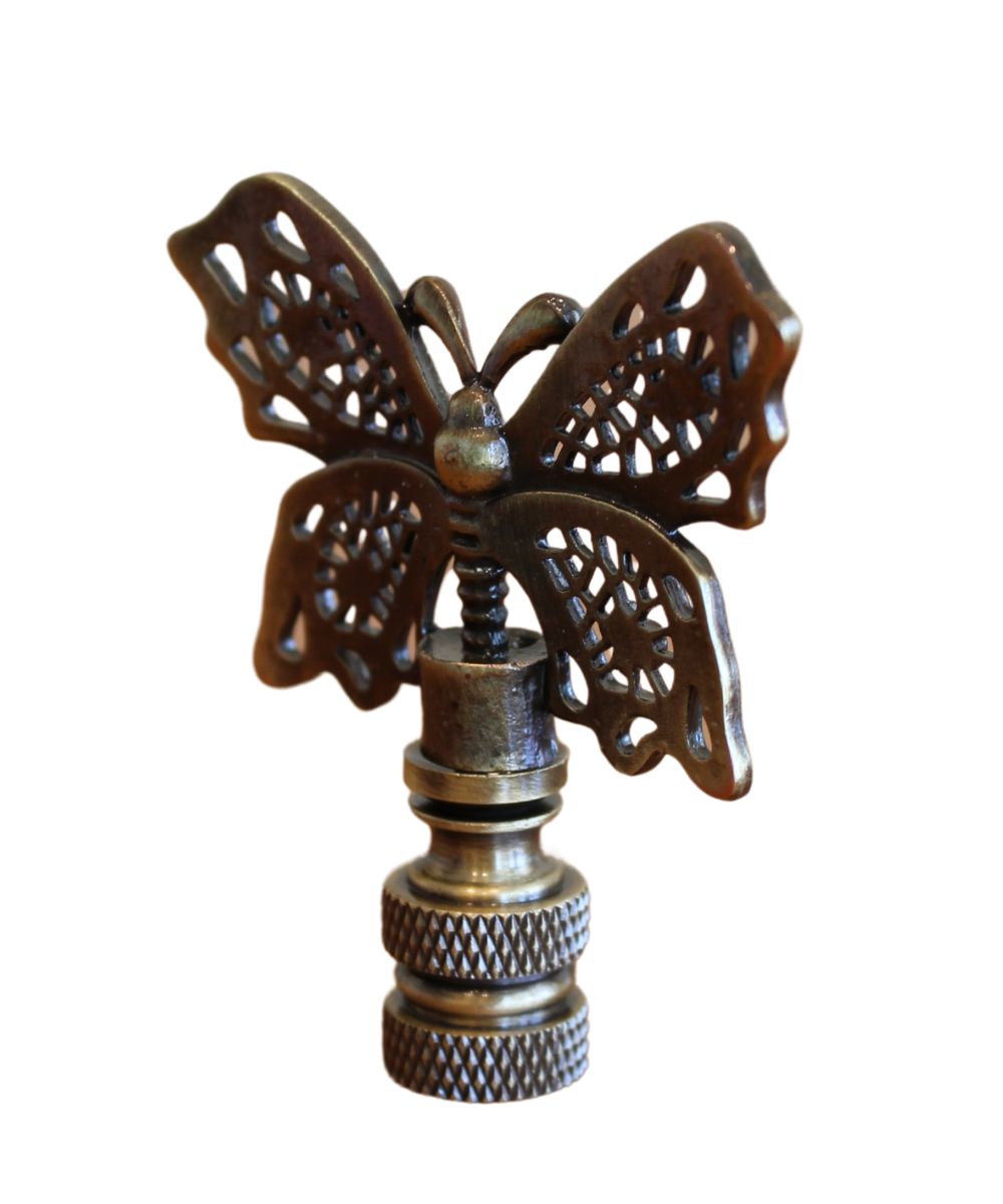 Decorative Butterfly Lamp Finial Antique Brass, 2.3"h