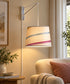 MAST Plug-In Wall Mount Pendant, 1 Light White Cord/Arm, 14" Juliette Striped Raw Silk Drum Shade