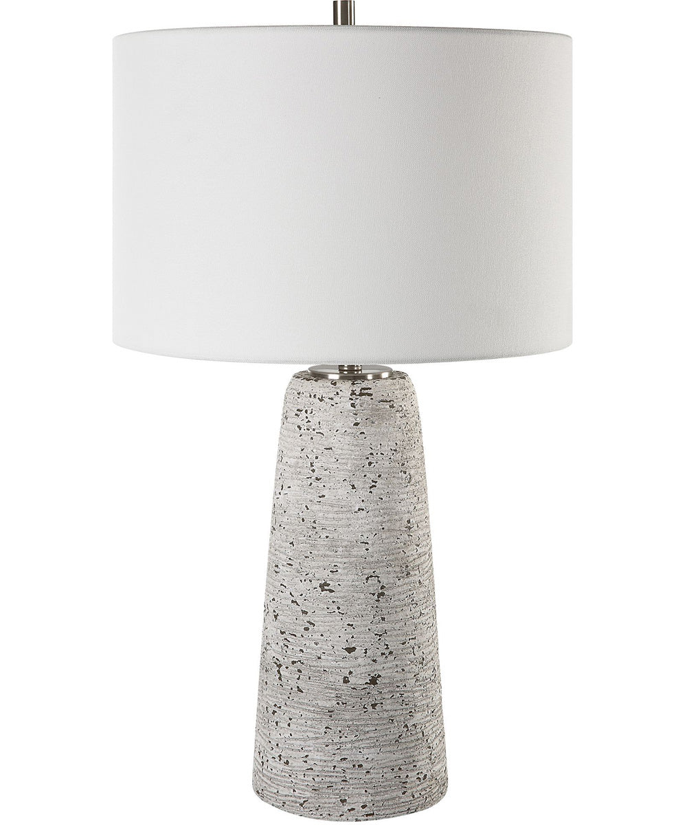 Distressed Ceramic Tapered Table Lamp with White Linen