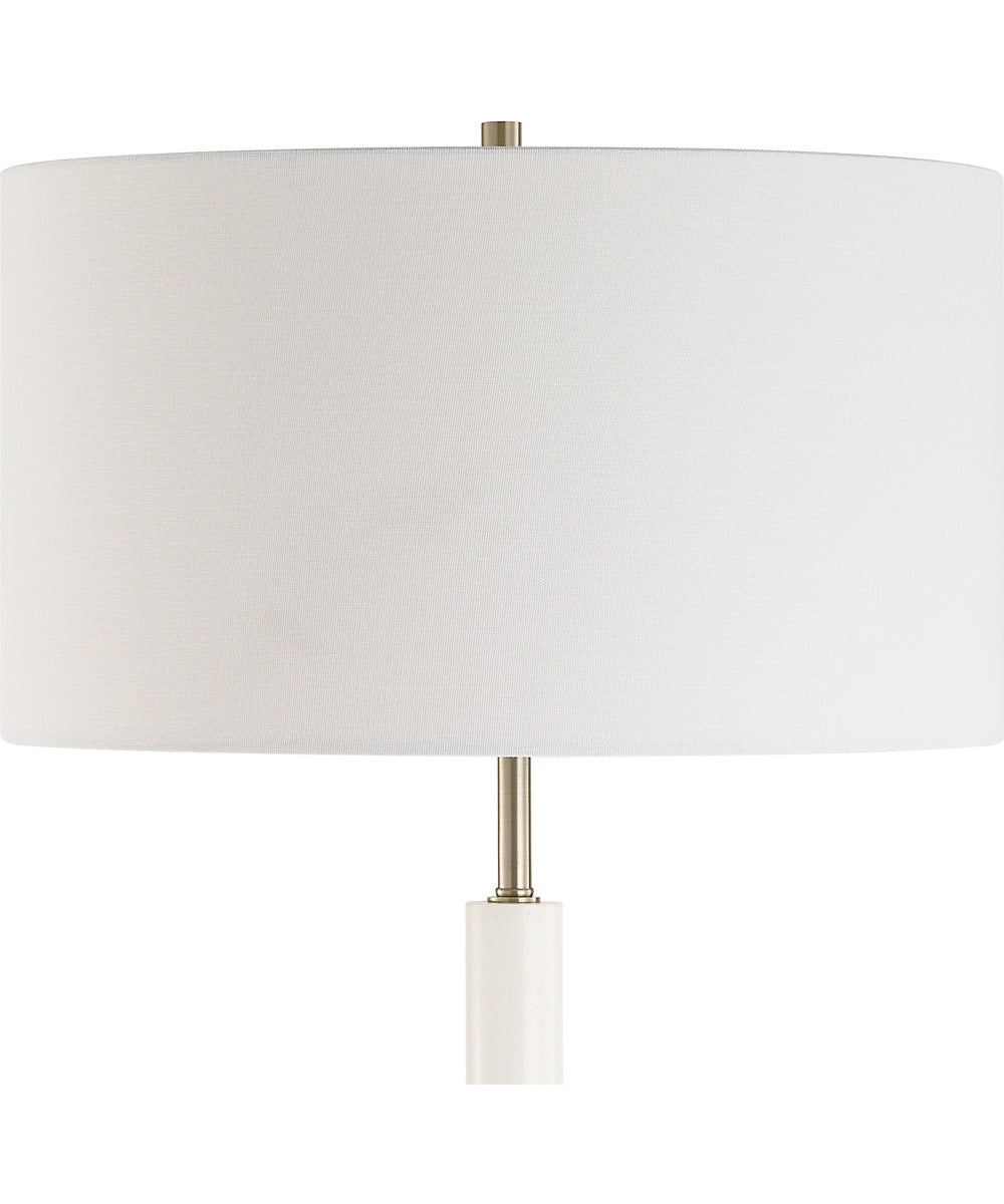 Modern Floor Lamp in Antique Brass and White Marble with Linen