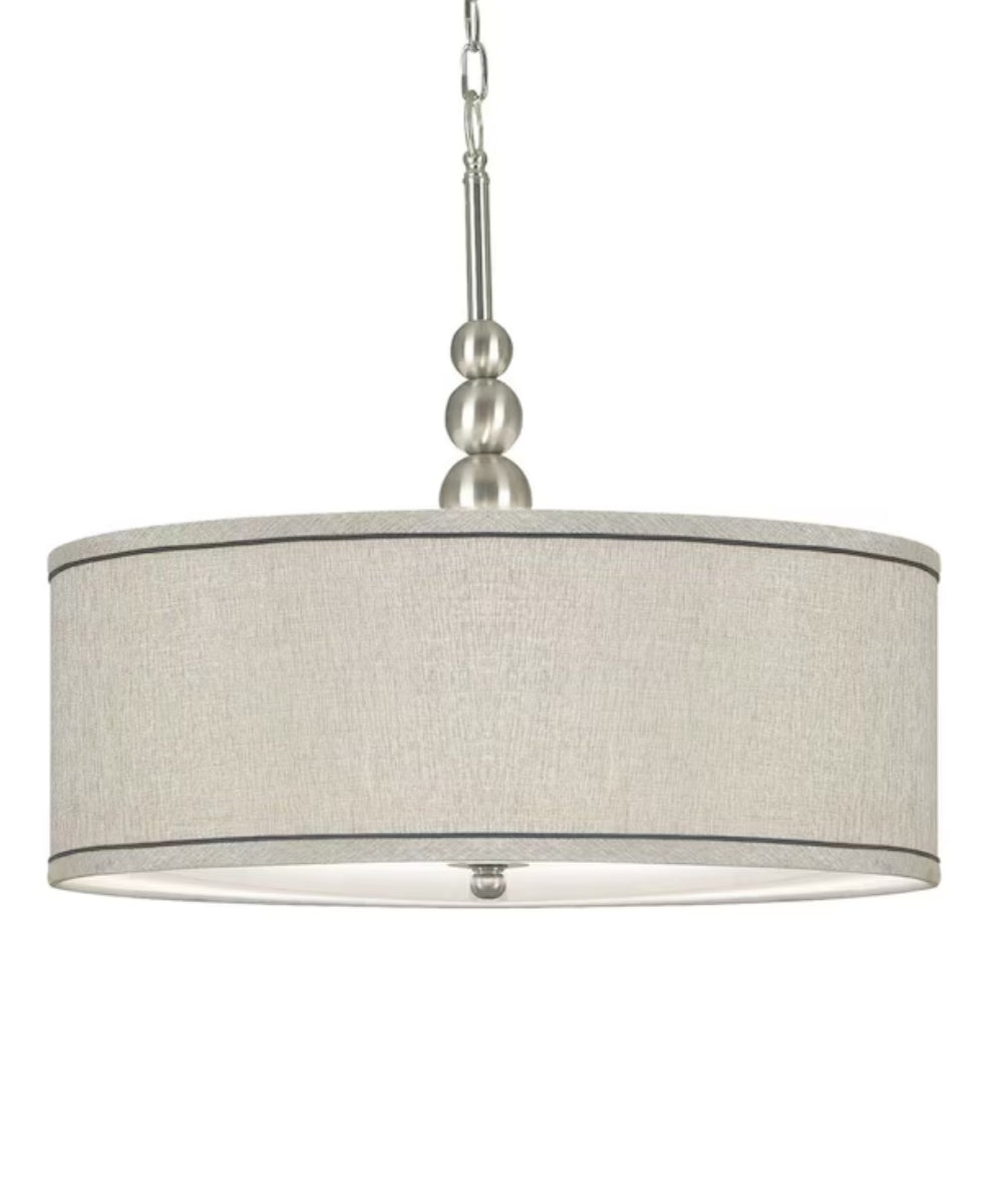 Margot 22"W 3-Light Brushed Steel Finish with Silver Metallic Drum Shade Pendant Light by KenroyHome