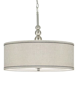 Margot 22"W 3-Light Brushed Steel Finish with Silver Metallic Drum Shade Pendant Light by KenroyHome