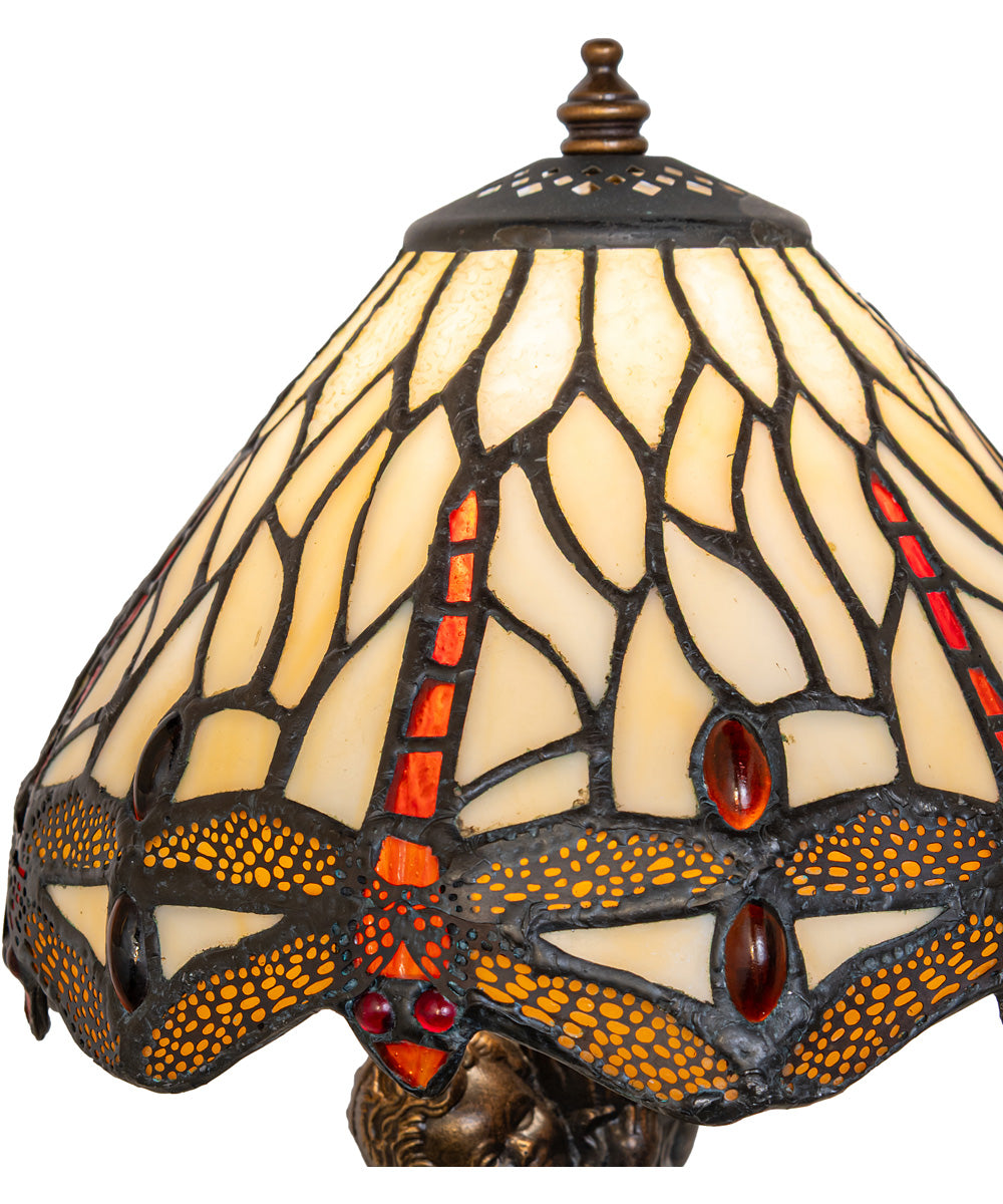 12" High Tiffany Hanging Head Dragonfly Cherub Accent Lamp
