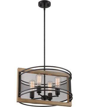 20"W Atelier 4-Light Pendant Black / Honey Wood