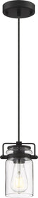 5"W Antebellum 1-Light Pendant Matte Black / Clear
