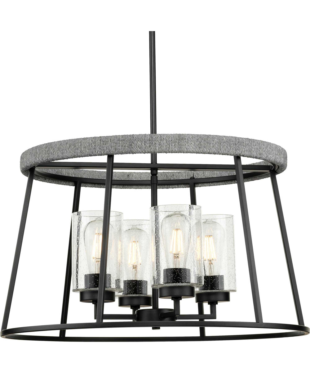 Laramie 4-Light Rustic Modern Clear Seeded Glass Chandelier Matte Black