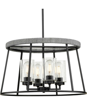 Laramie 4-Light Rustic Modern Clear Seeded Glass Chandelier Matte Black