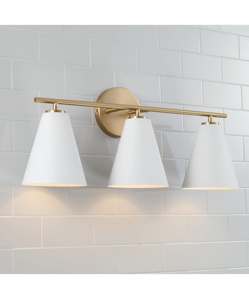 Charlie 3-Light Vanity Matte Brass and White