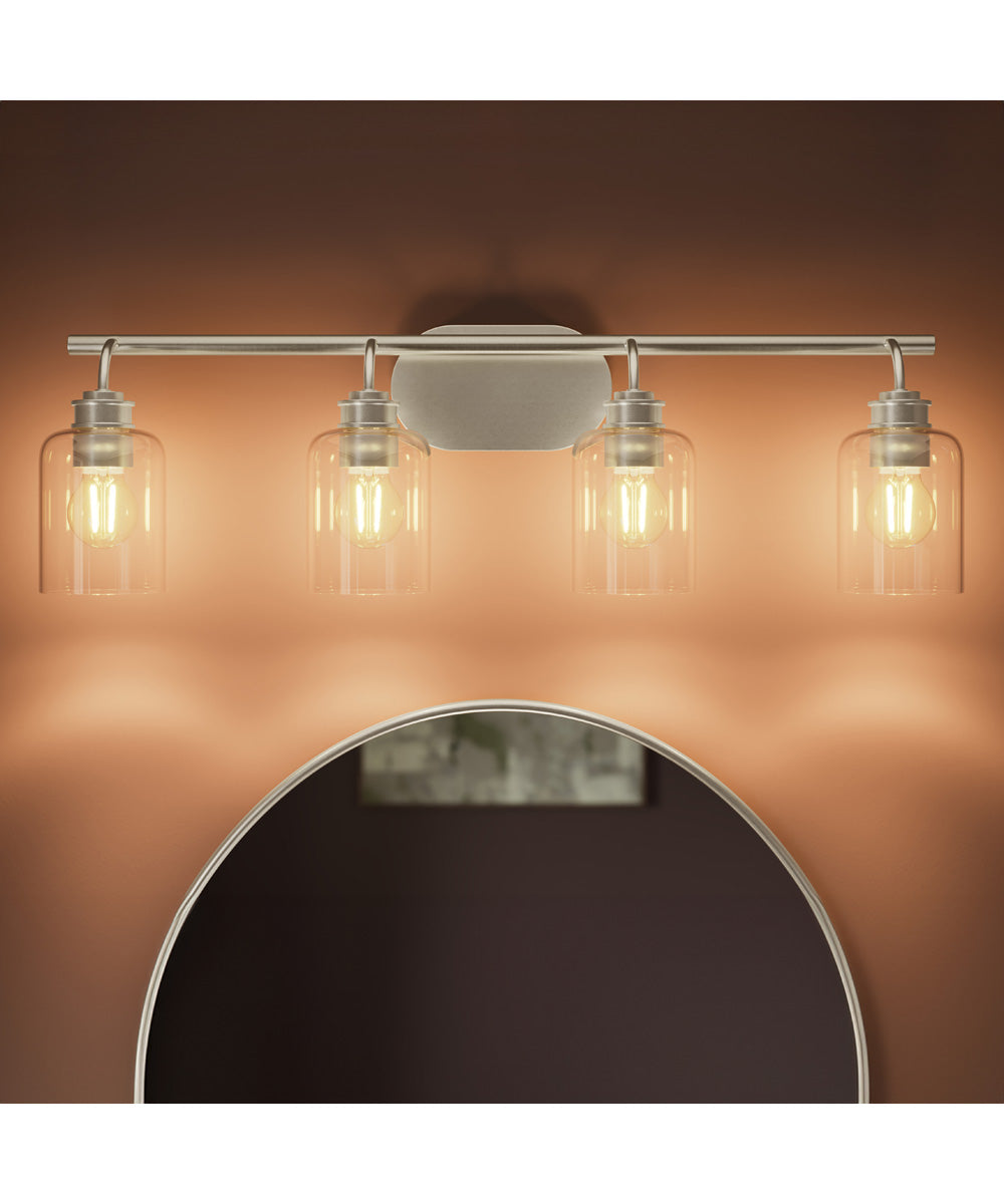 Reines 4-Light Bath Vanity with Clear Glass Shades Brushed Nickel