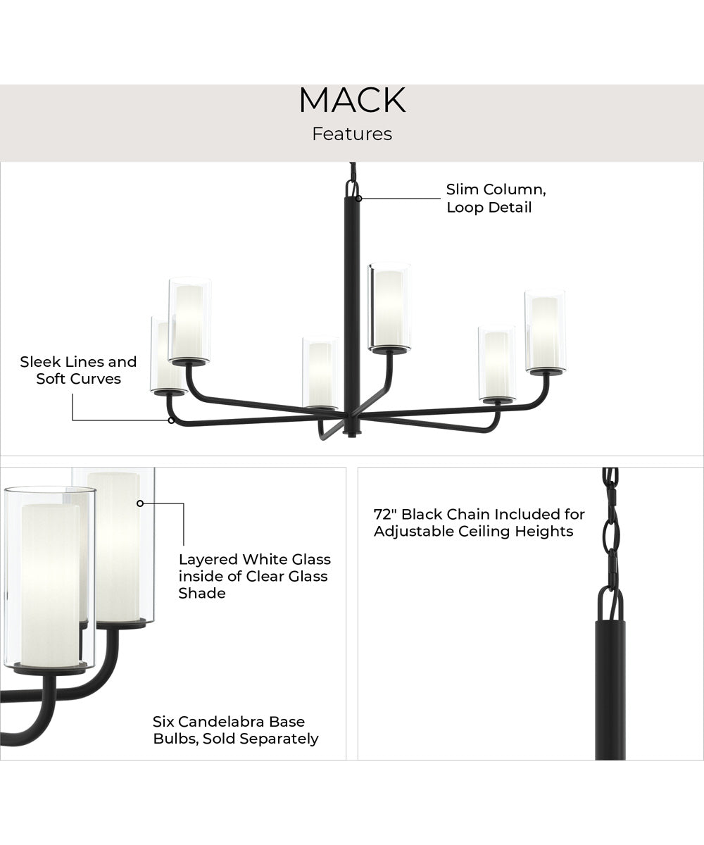Mack 6-Light Chandelier with Layered Glass Shades Matte Black