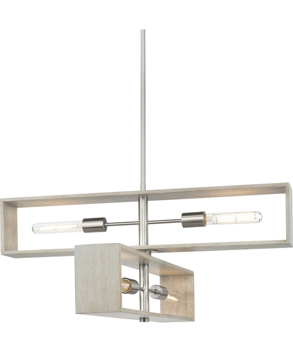 Boundary 4-Light Grey Washed Oak Modern Chandelier Brushed Nickel