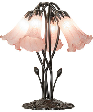 16" High Pink Tiffany Pond Lily 5 Light Table Lamp