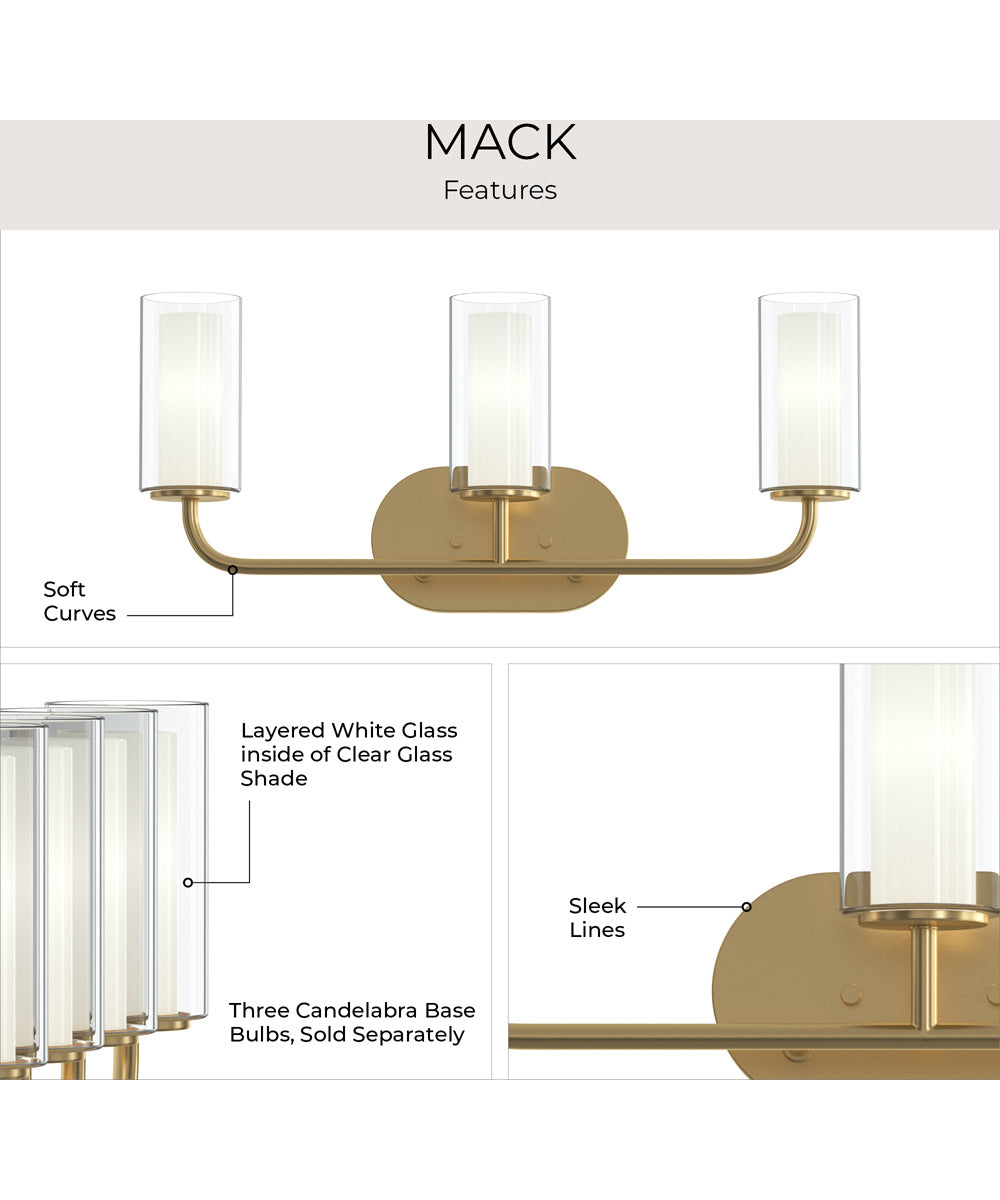 Mack 3-Light Vanity Light with Layered Glass Shades Brushed Gold