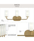 Mack 3-Light Vanity Light with Layered Glass Shades Brushed Gold