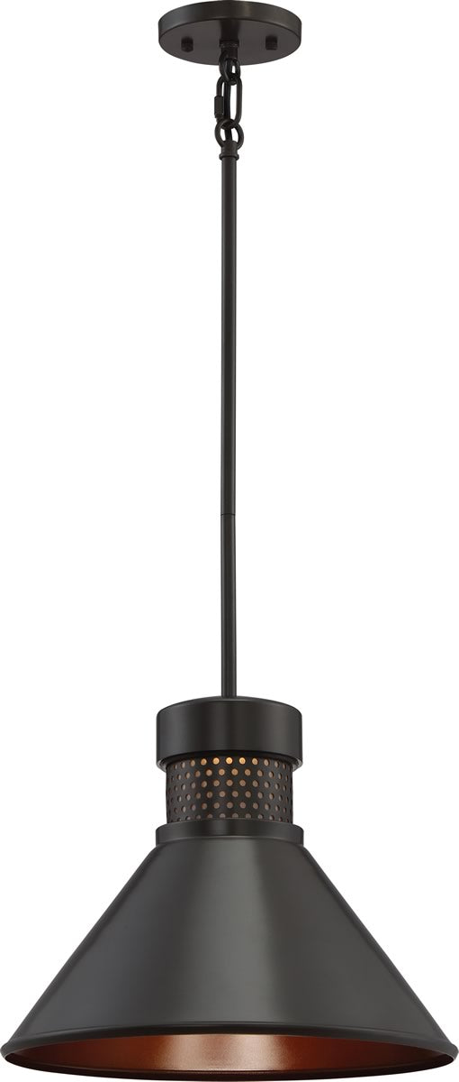 14"W Doral 1-Light Pendant Dark Bronze / Copper Accent