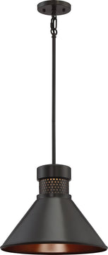 14"W Doral 1-Light Pendant Dark Bronze / Copper Accent