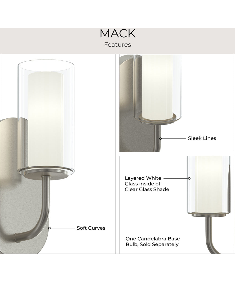 Mack 1-Light Wall Sconce with Layered Glass Shade Brushed Nickel