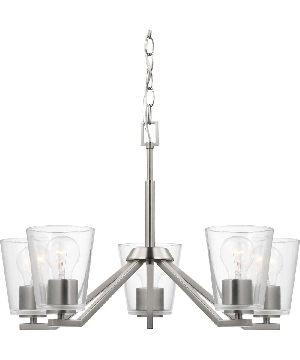 Vertex 5-Light Clear Glass Contemporary Chandelier Brushed Nickel