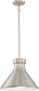14"W Doral 1-Light Pendant Brushed Nickel / White Accents