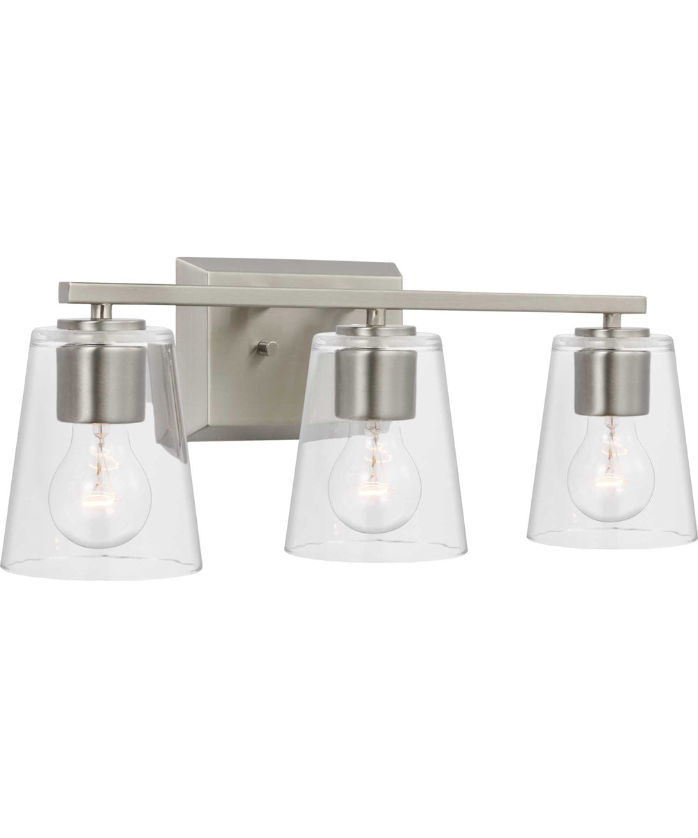 Vertex 3-Light Clear Glass Contemporary Bath Light Brushed Nickel