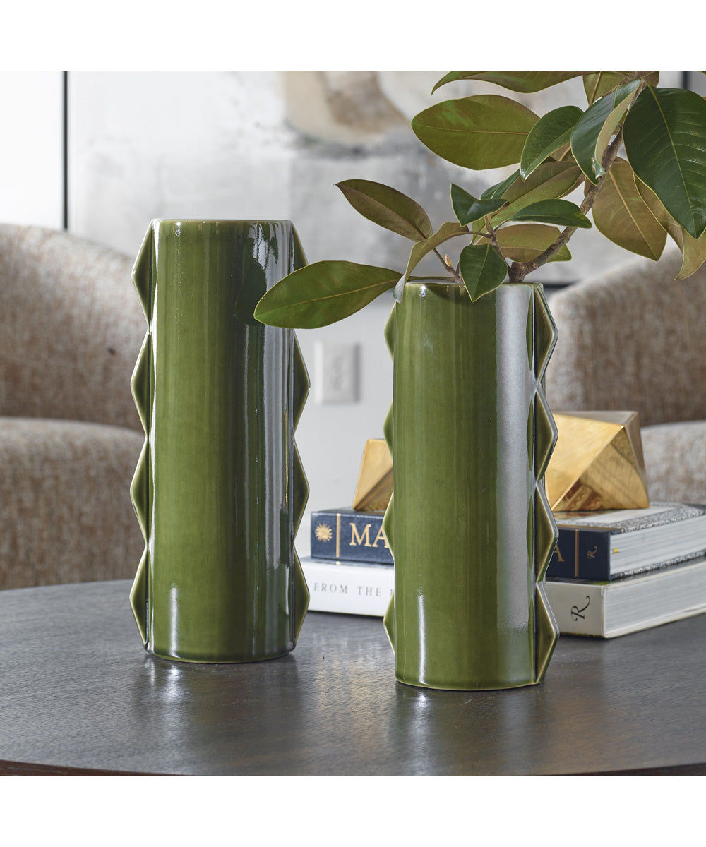 Meander Green Vases, Set of 2