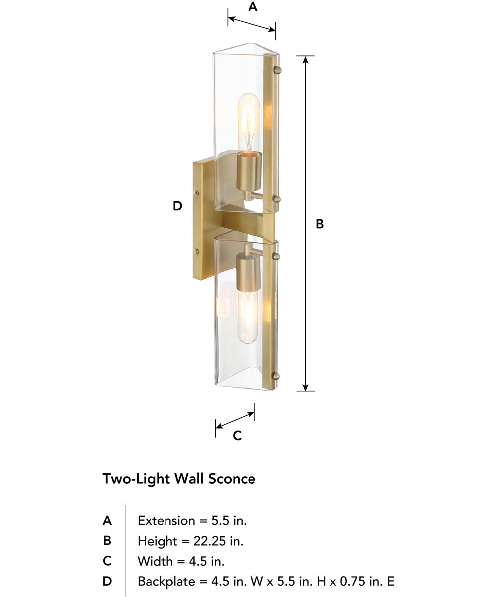 Latitude 2 Light Wall Sconce  Brushed Gold