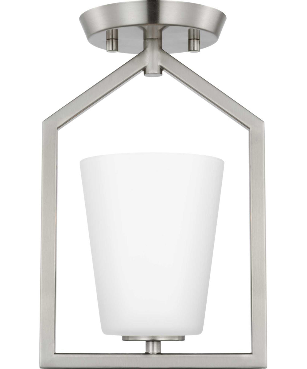 Vertex 1-Light Etched White Contemporary Semi-Flush Mount Brushed Nickel