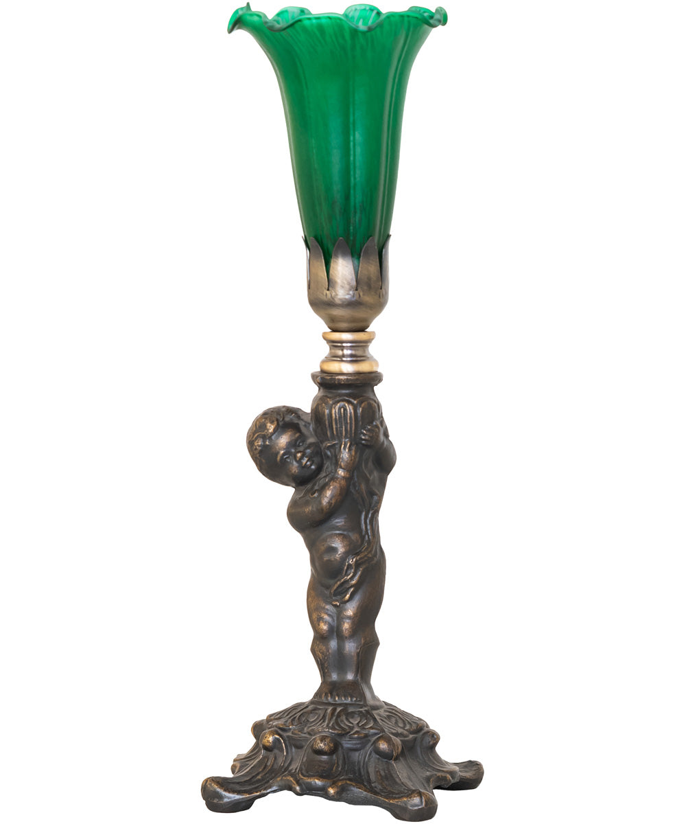 12" High Green Tiffany Pond Lily Cherub Mini Lamp