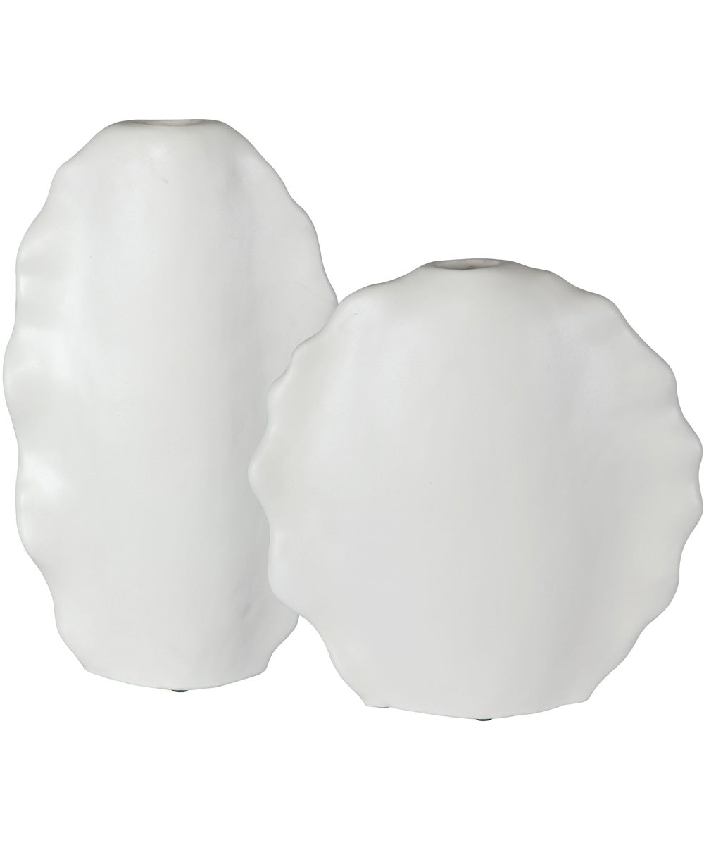 Ruffled Feathers Modern White Vases, Set of 2