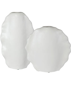 Ruffled Feathers Modern White Vases, Set of 2
