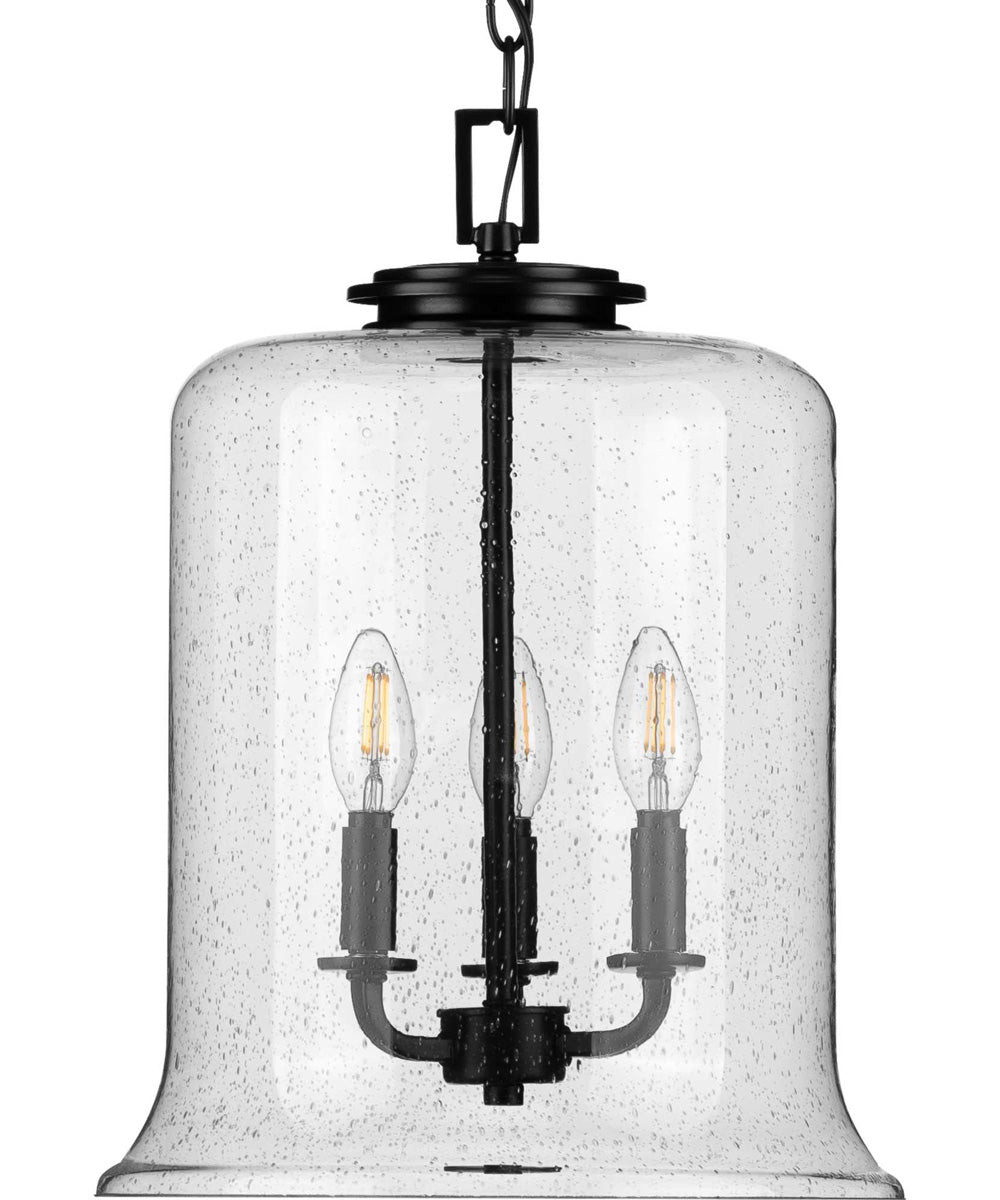 Winslett 3-Light Clear Seeded Glass Coastal Pendant Light Matte Black
