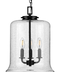 Winslett 3-Light Clear Seeded Glass Coastal Pendant Light Matte Black