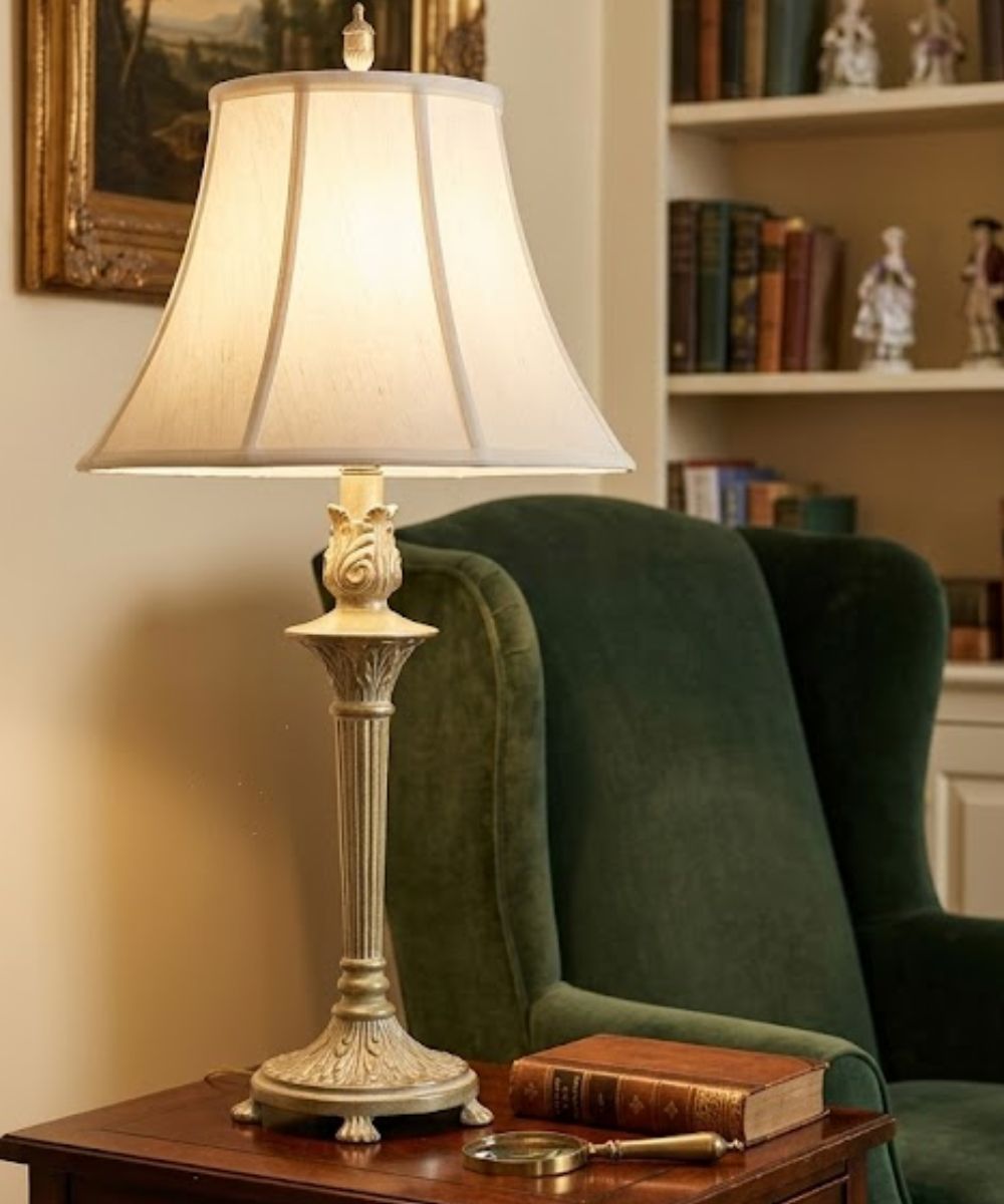 33"H 1-Light 3-Way Table Lamp Satin Brass White Antique