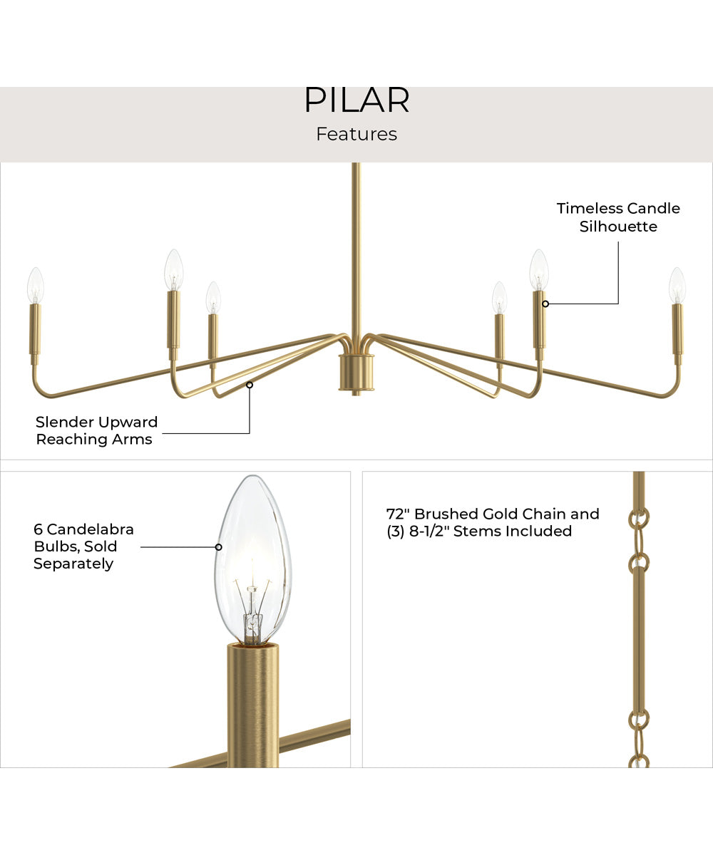 Pilar Extra Large 6-Light Chandelier Brushed Gold