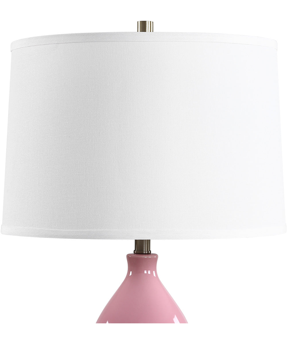 Ceramic Table Lamp with Pink Glaze and White Linen