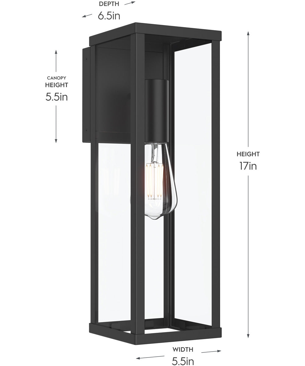 Ryle 1-Light Large Wall Lantern with Clear Glass Panels Matte Black