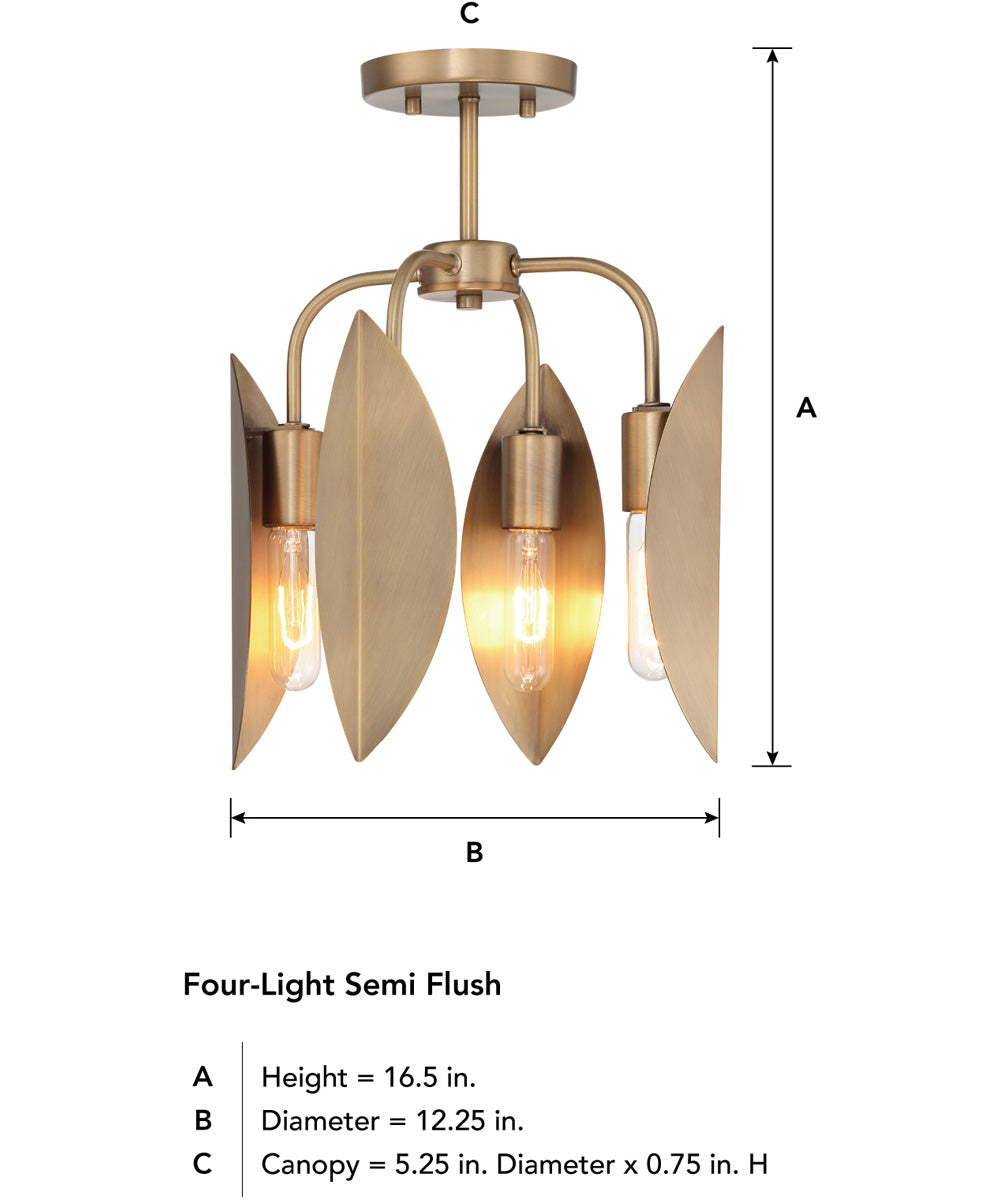 Eden  4 Light Semi Flush  Old Satin Brass