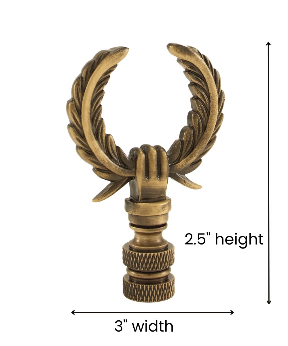 Precious Antiqued Wreath Lamp Finial Antiqued Brass 2.5"h