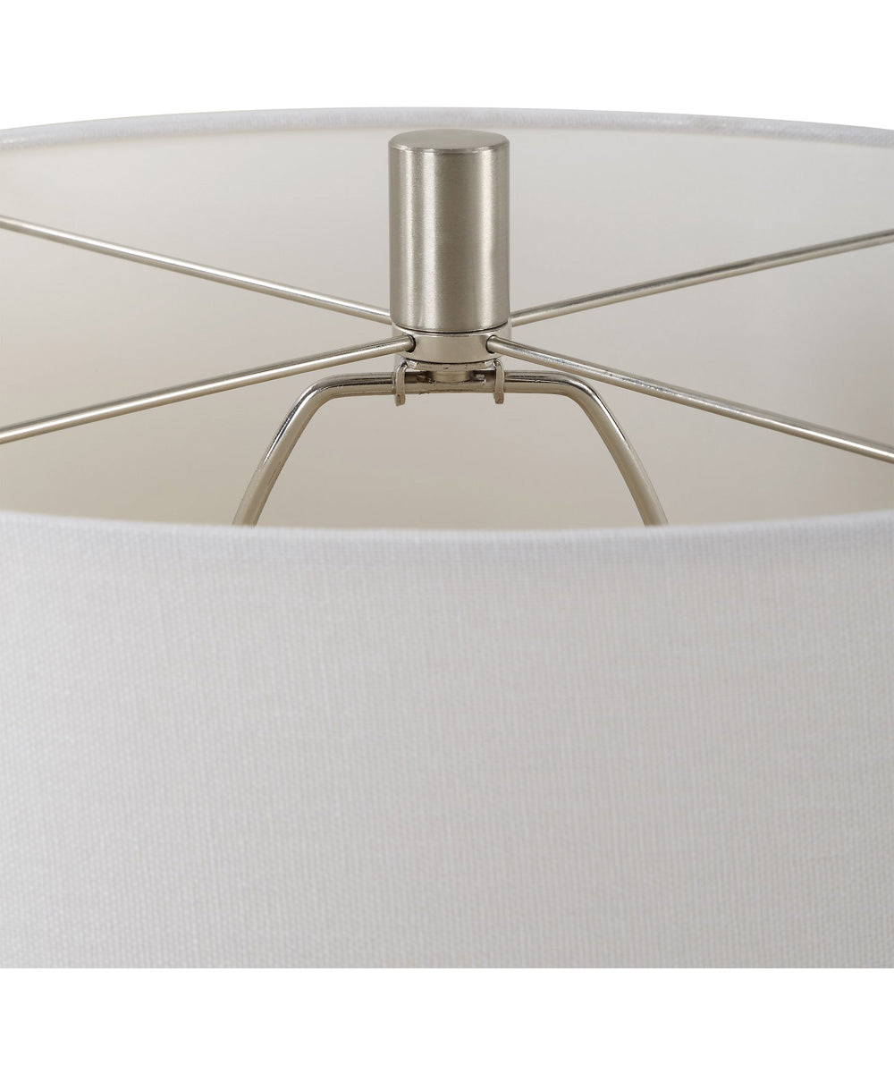 Ceramic Table Lamp in Distressed White Glaze and White Fabric