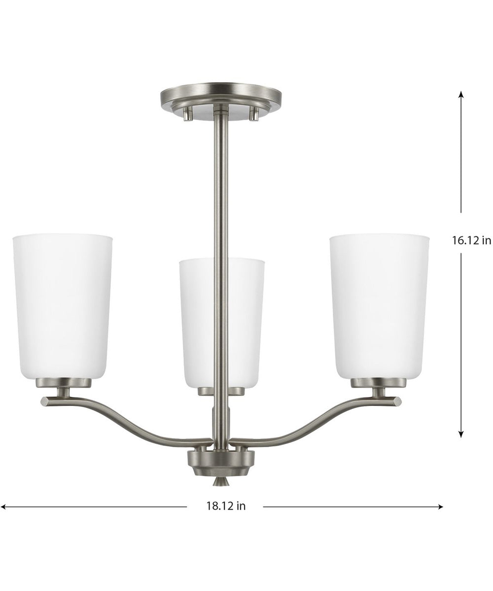 Adley 3-Light Etched White Glass Semi-Flush Convertible Light Brushed Nickel