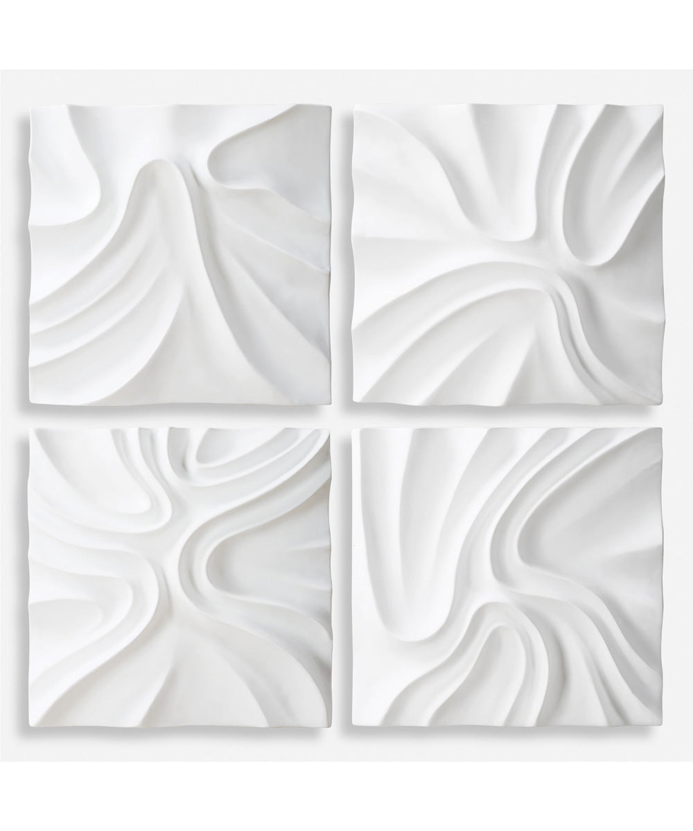 Snowdrift Scultped White Wall Decor, Set of 4