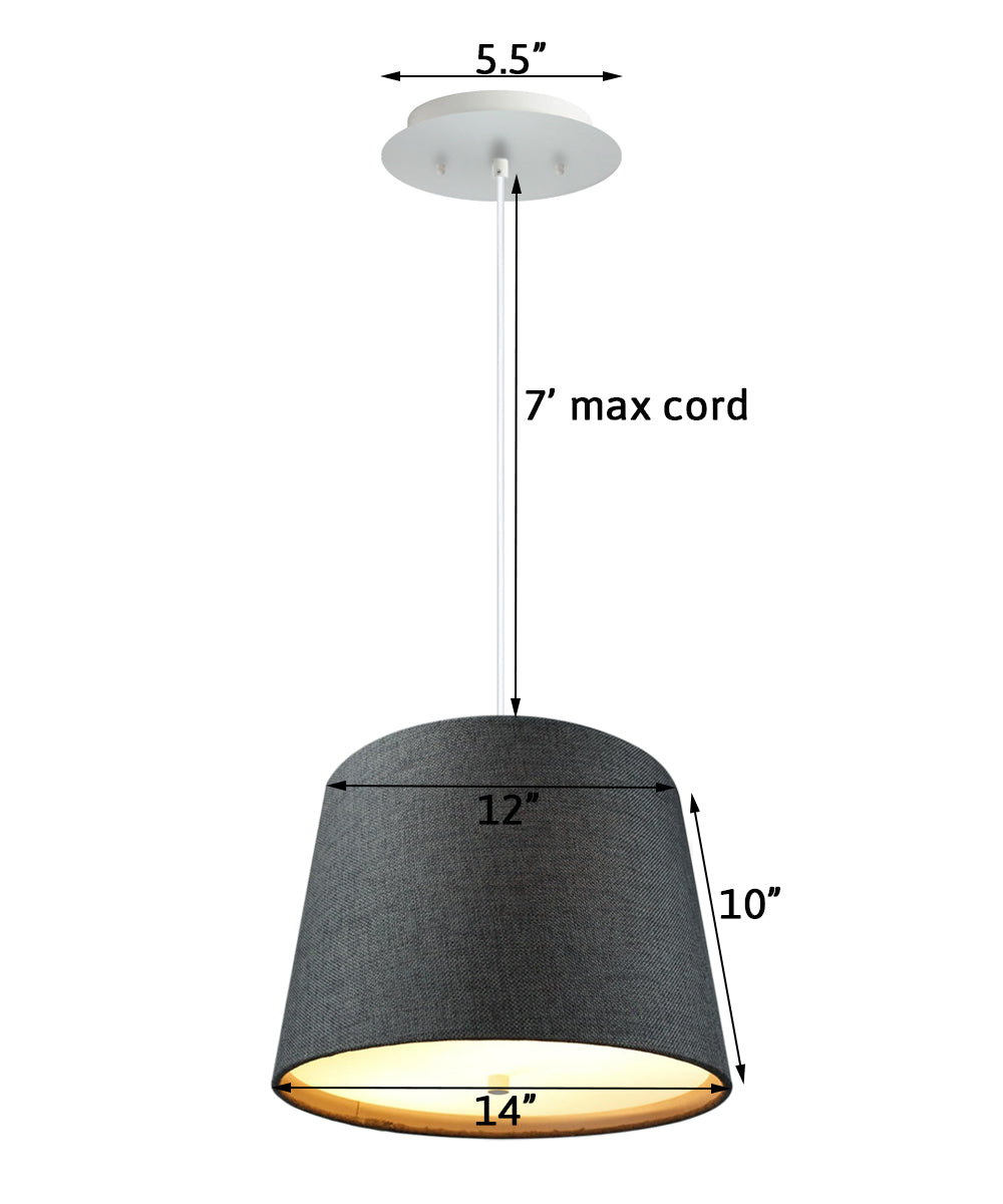 14" W 2 Light Pendant Granite Gray Burlap Shade with Diffuser, White Cord