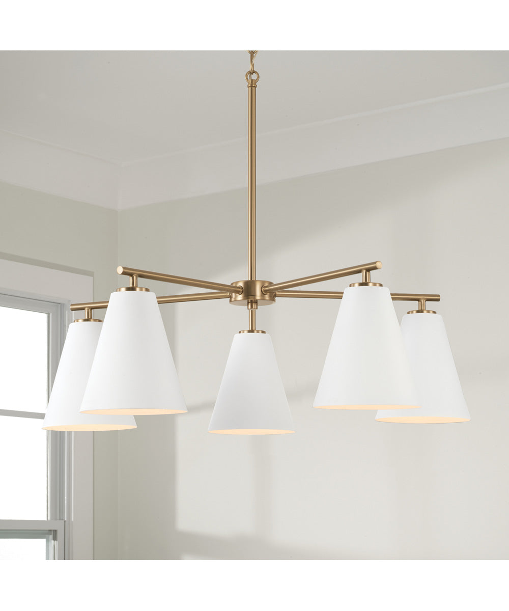 Charlie 5-Light Chandelier Matte Brass and White