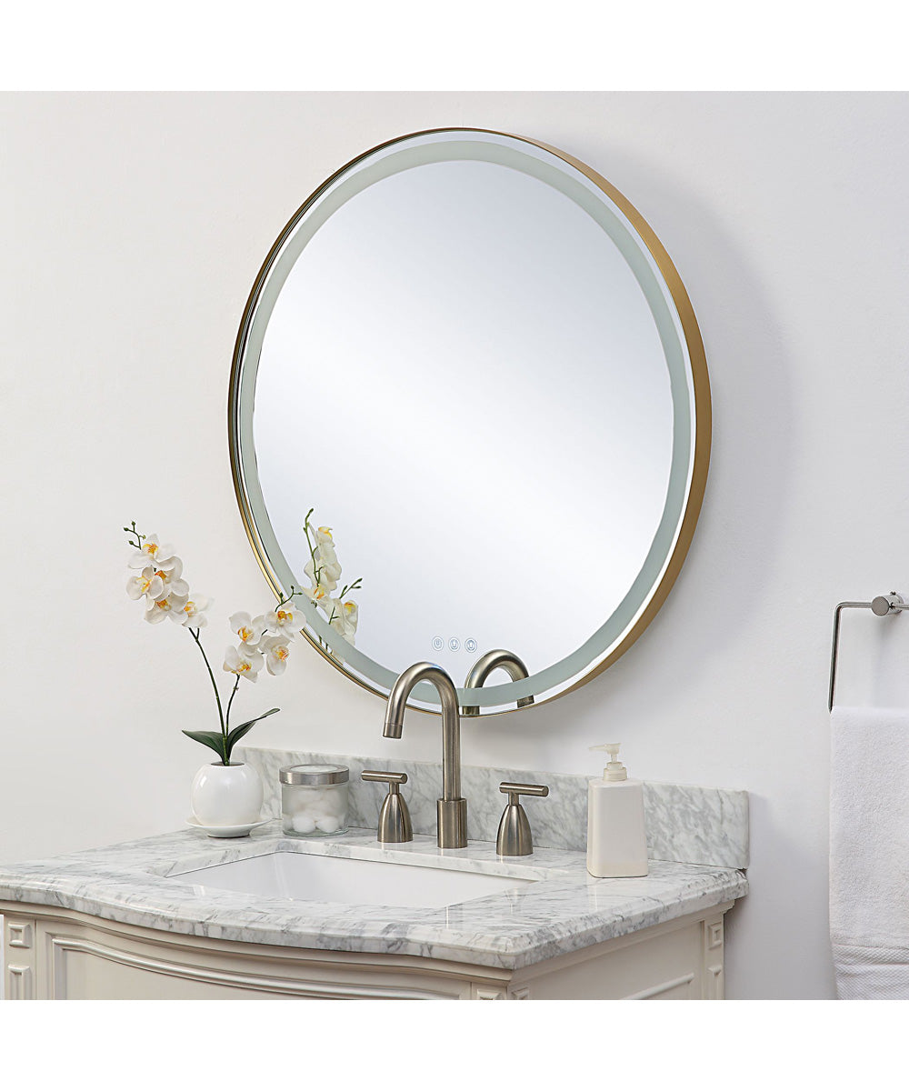 Crofton Lighted Brass Round Mirror