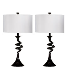 Rowan Spiral Poly Table Lamp (Set of 2) Black with White Shade