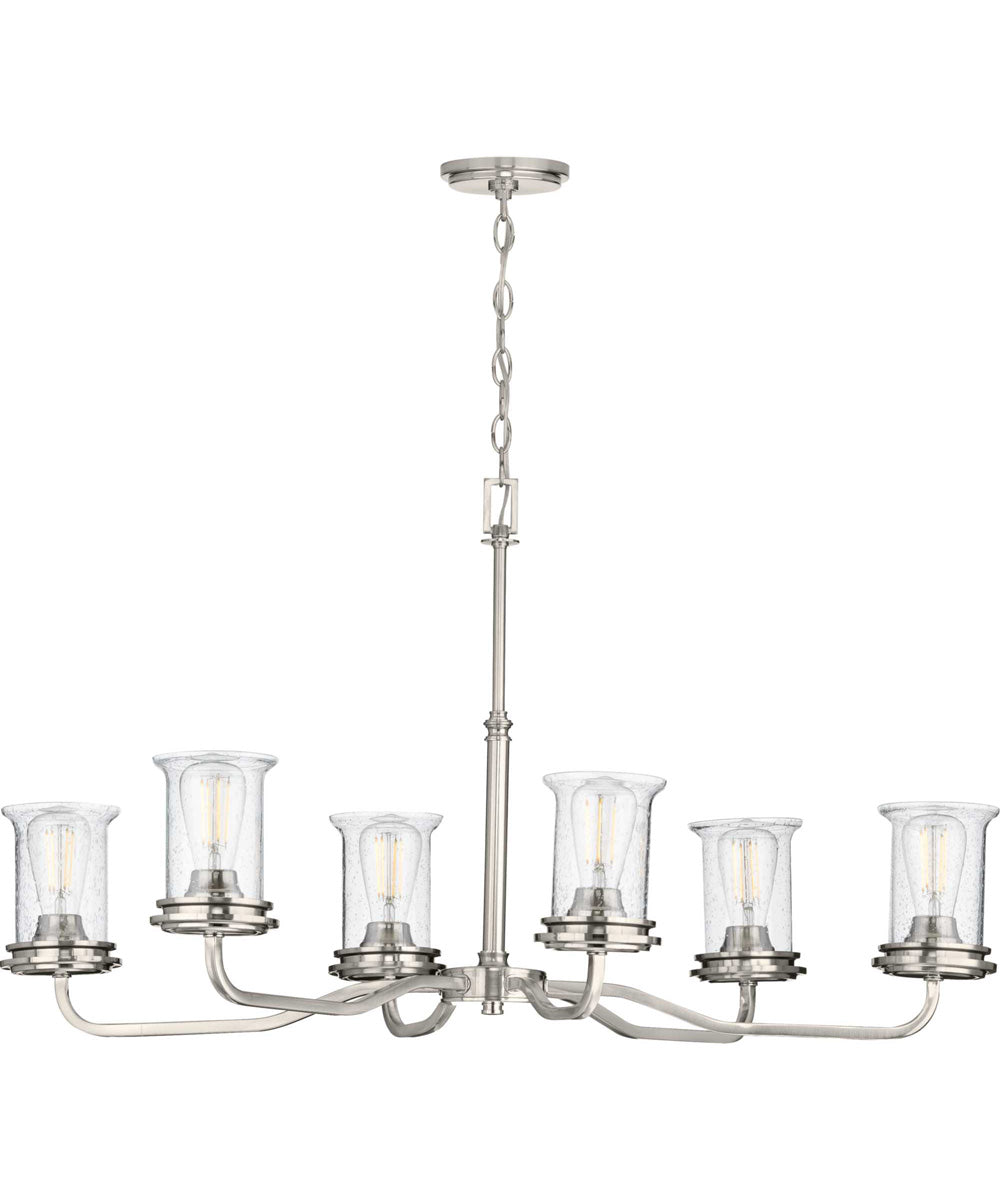 Winslett 6-Light Clear Seeded Glass Coastal Chandelier Light Brushed Nickel