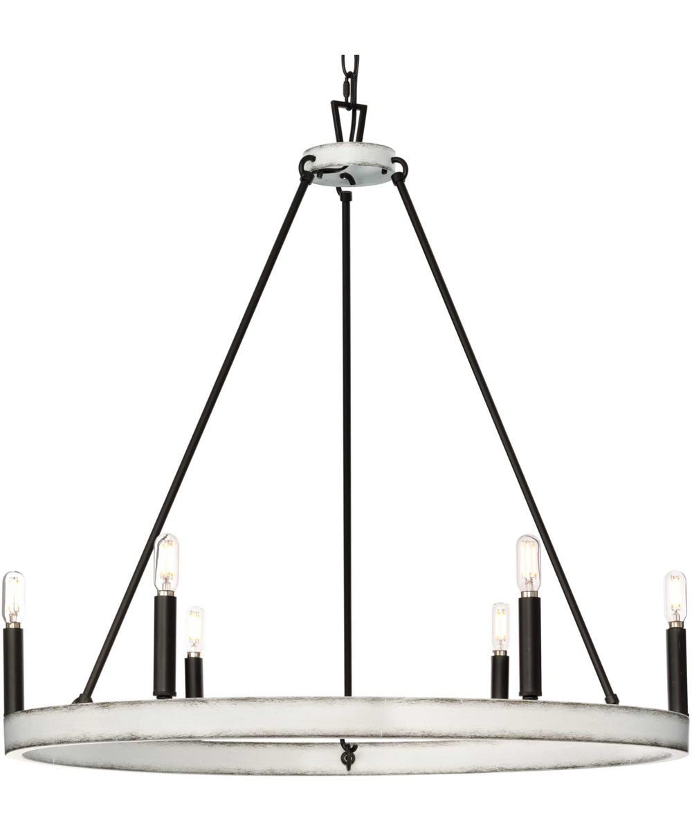 Galloway 6-Light 28.25" Modern Farmhouse Chandelier with Distressed White Accents Matte Black