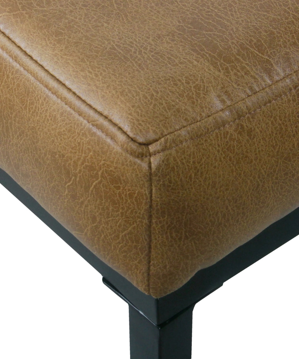 Tufted Metal Bench - Light Brown Faux Leather