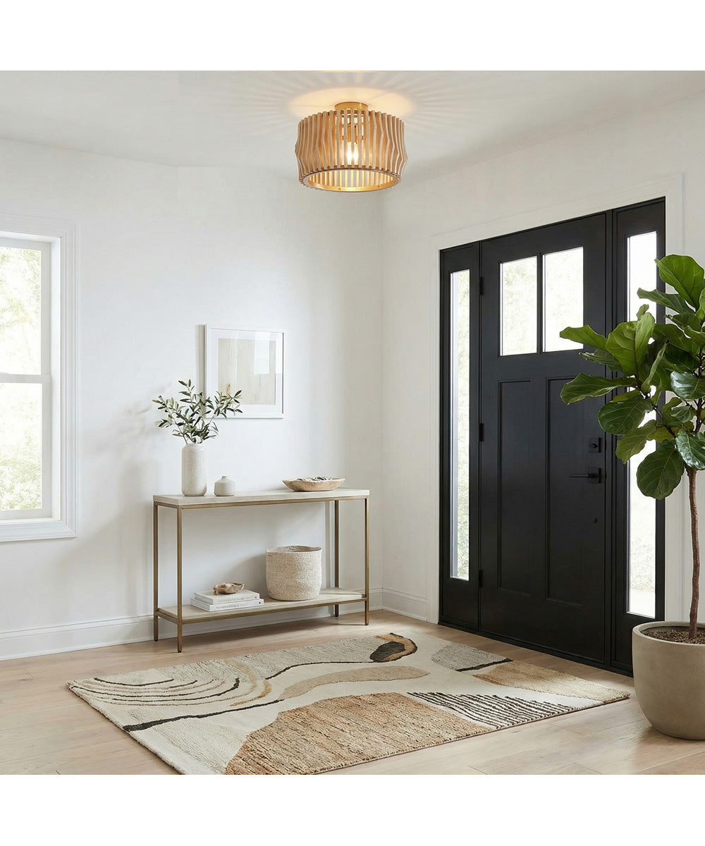 Archer 1-Light Semi-Flush Blonde Wood and Matte Brass